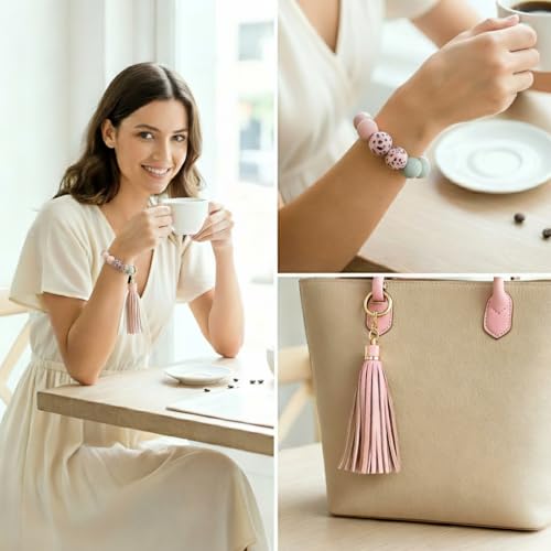 Women’s Silicone Beaded Keychain Wristlet Bangle